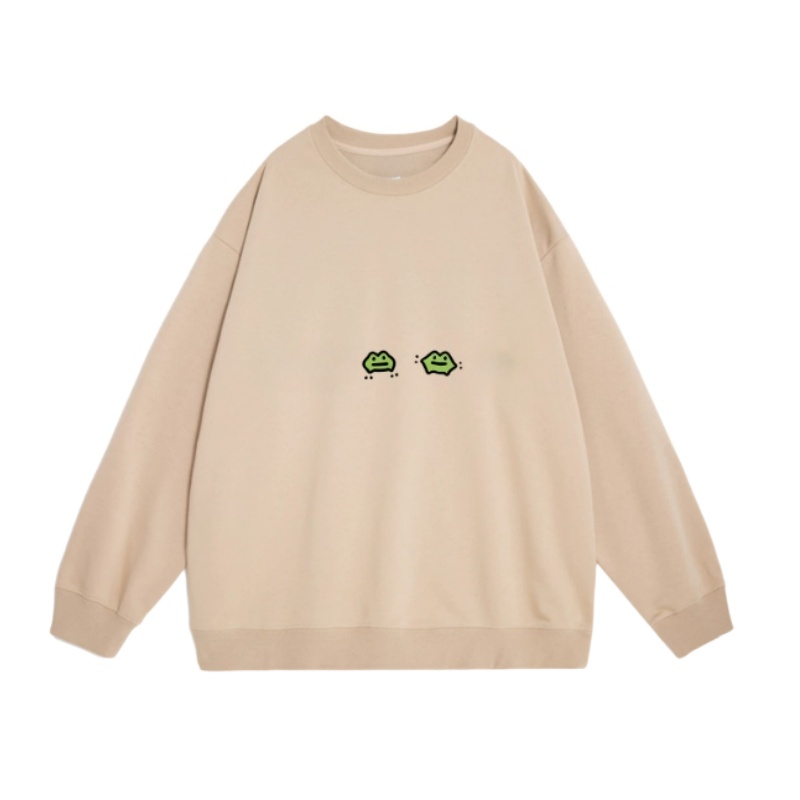 Creative Frog-Print Sweatshirt — Apricot