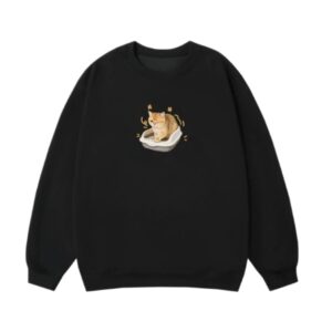 Casual Sweatshirt With Cat Print — Black