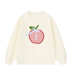 Plaid Apple & Butterfly Sweatshirt — Apricot