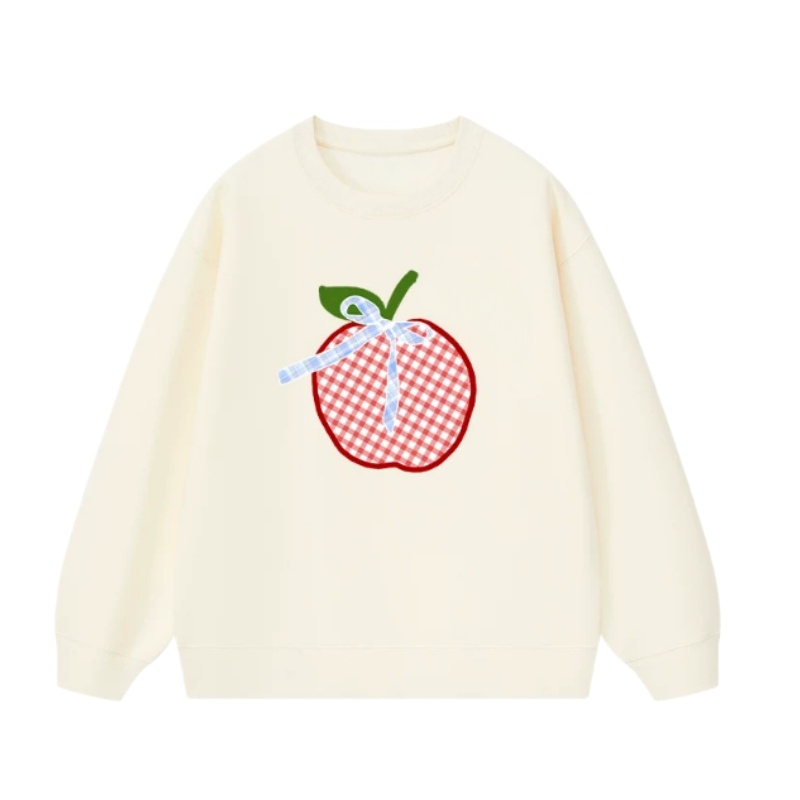 Plaid Apple & Butterfly Sweatshirt — Apricot
